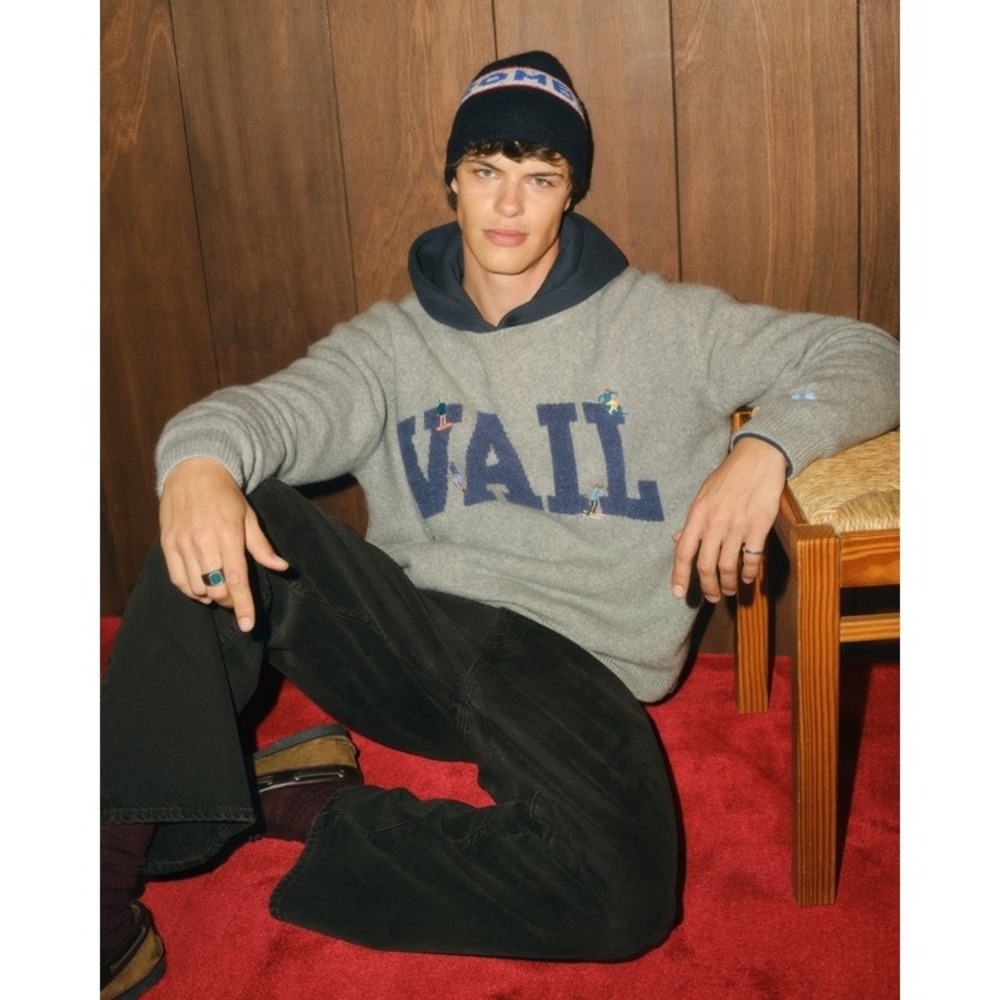 Abercrombie & Fitch Vail Ski Sweater Gray Embroidered Crewneck XS